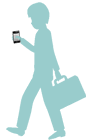 歩きながらモバイルを手に持っている人のシルエットのイラスト